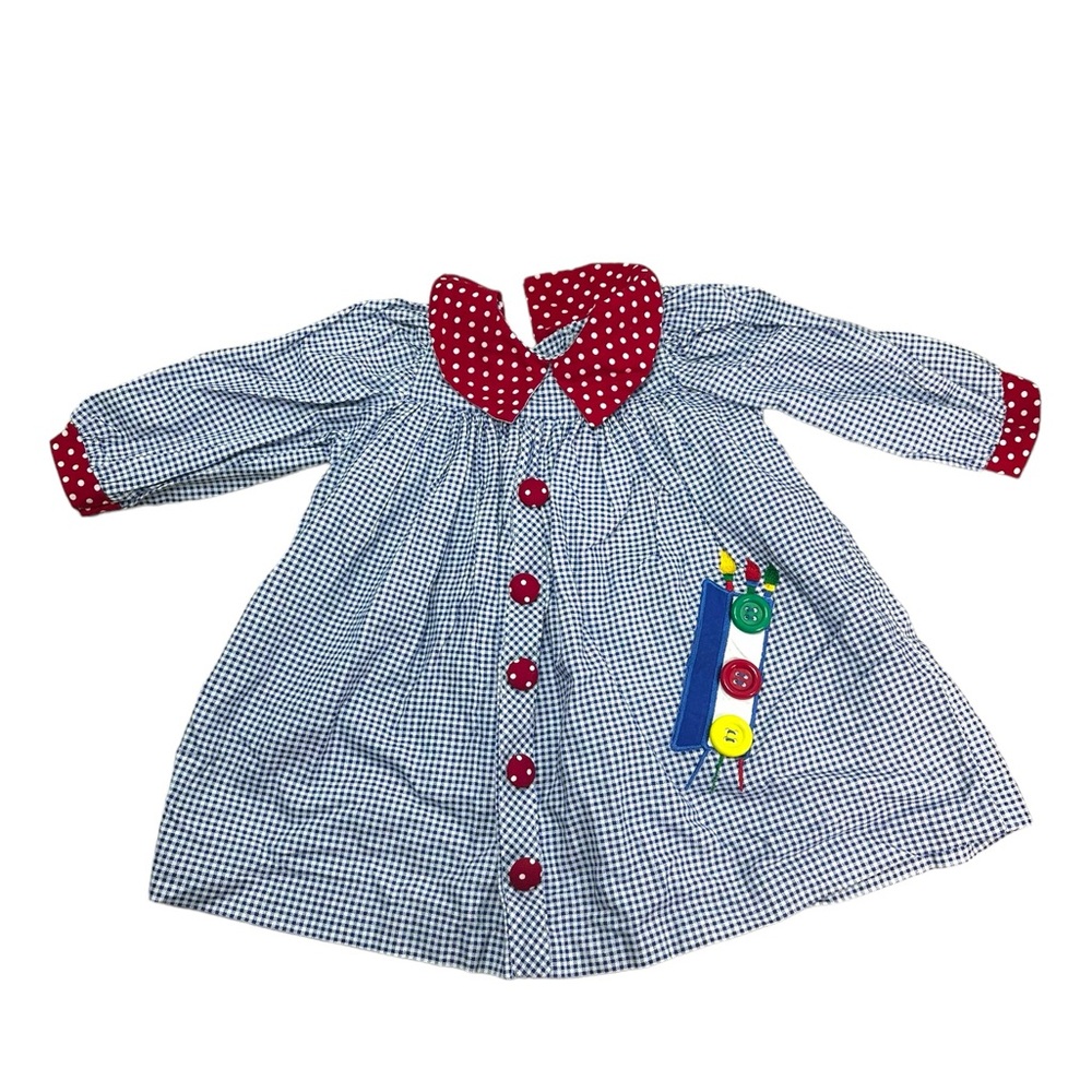 Peaches N Cream Vintage gingham school button down girls long sleeve dress